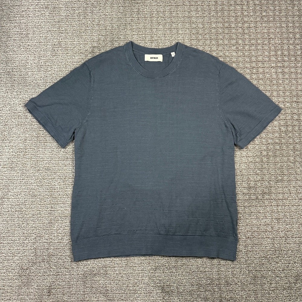 Buck Mason Avalon Knit Classic Shirt Mens Large Blue Grey Short Sleeve Cotton